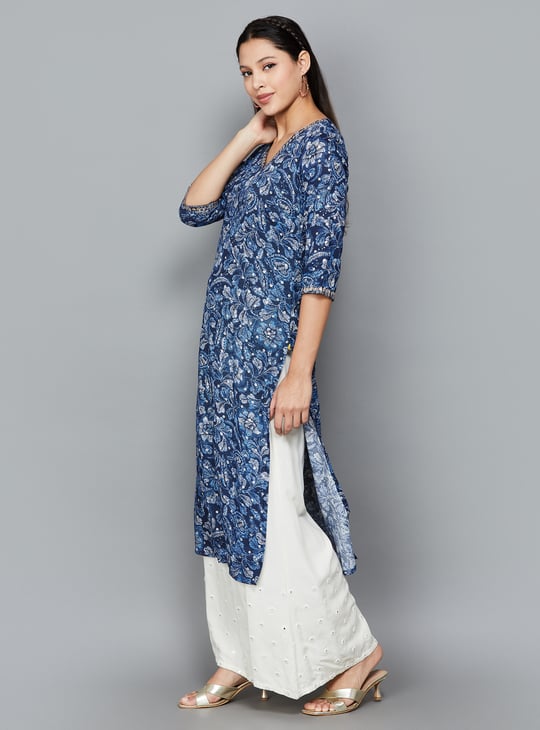 Women’s Floral Print Cotton Straight Kurta Set – Comfortable & Stylish | KS-43