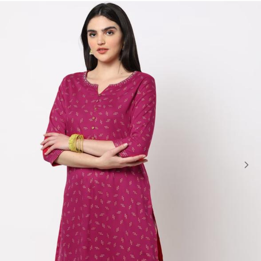 Fusion Printed Straight Kurta with Embellishments & Short Kurti Style – Stylish Cotton Blend for Casual & Formal Wear | KS-33