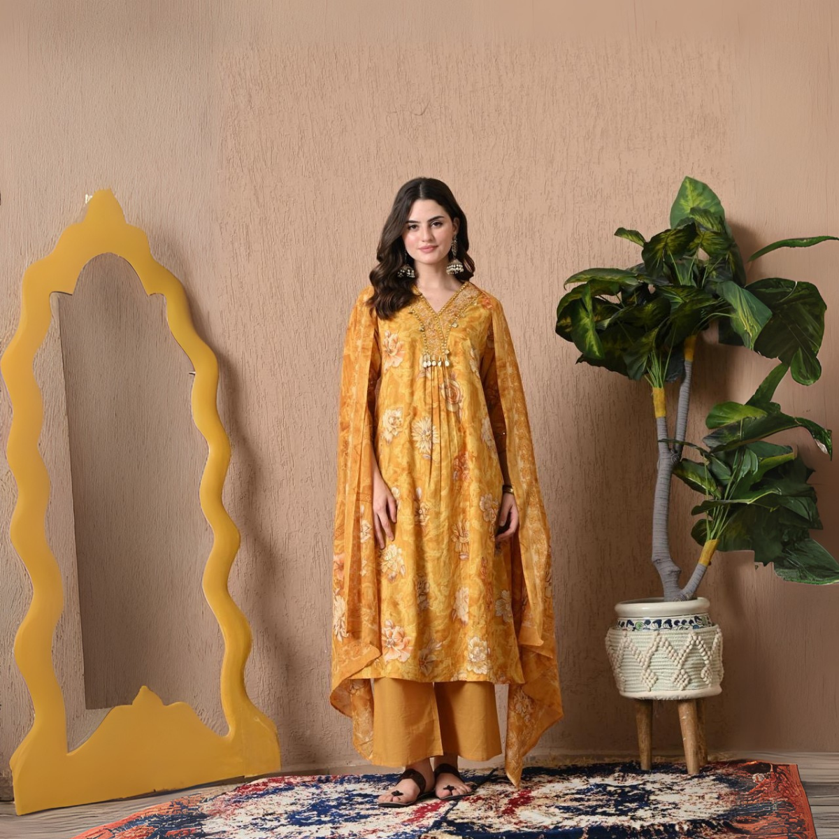 Print Straight Kurta with Pants & Dupatta | KS-19