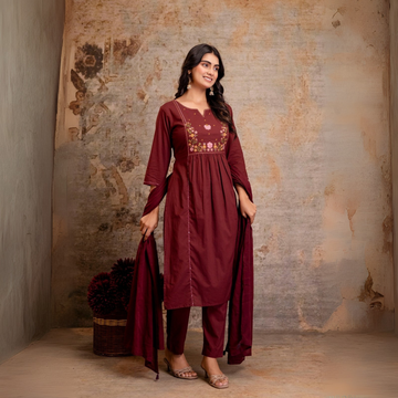 Women Embroidered Flared Kurta Set | KS-21