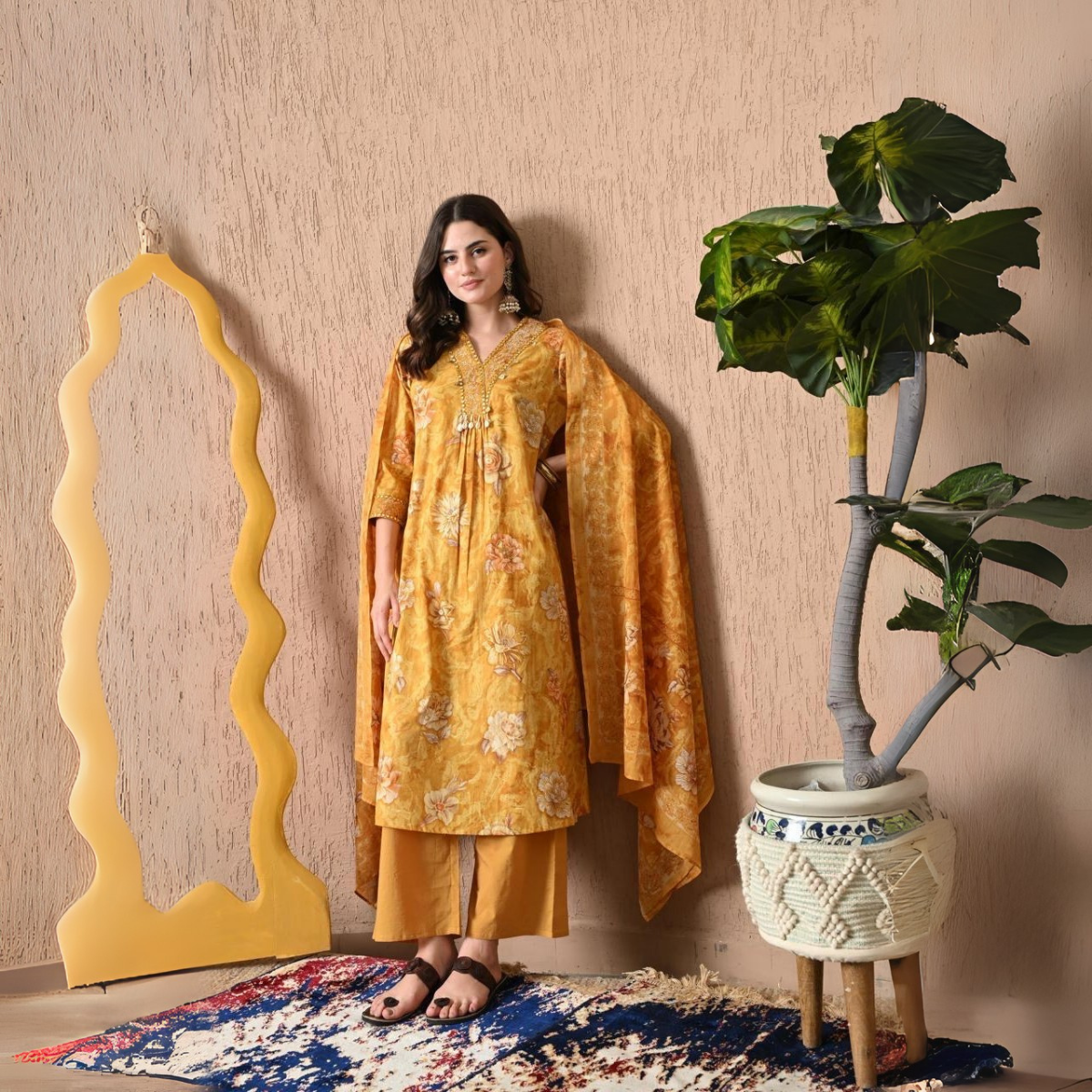 Print Straight Kurta with Pants & Dupatta | KS-19