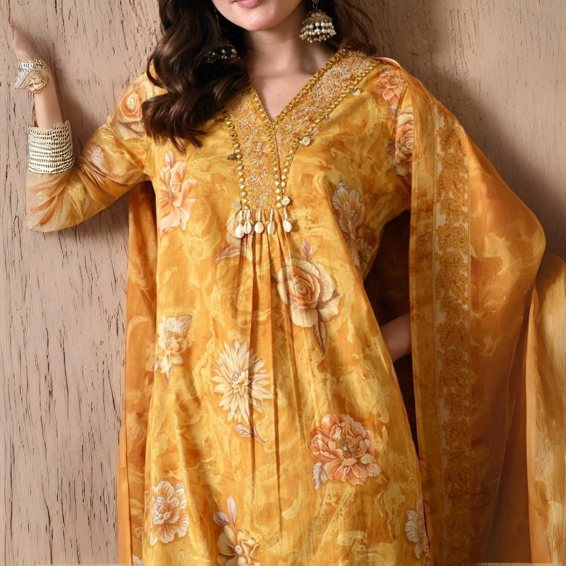 Print Straight Kurta with Pants & Dupatta | KS-19