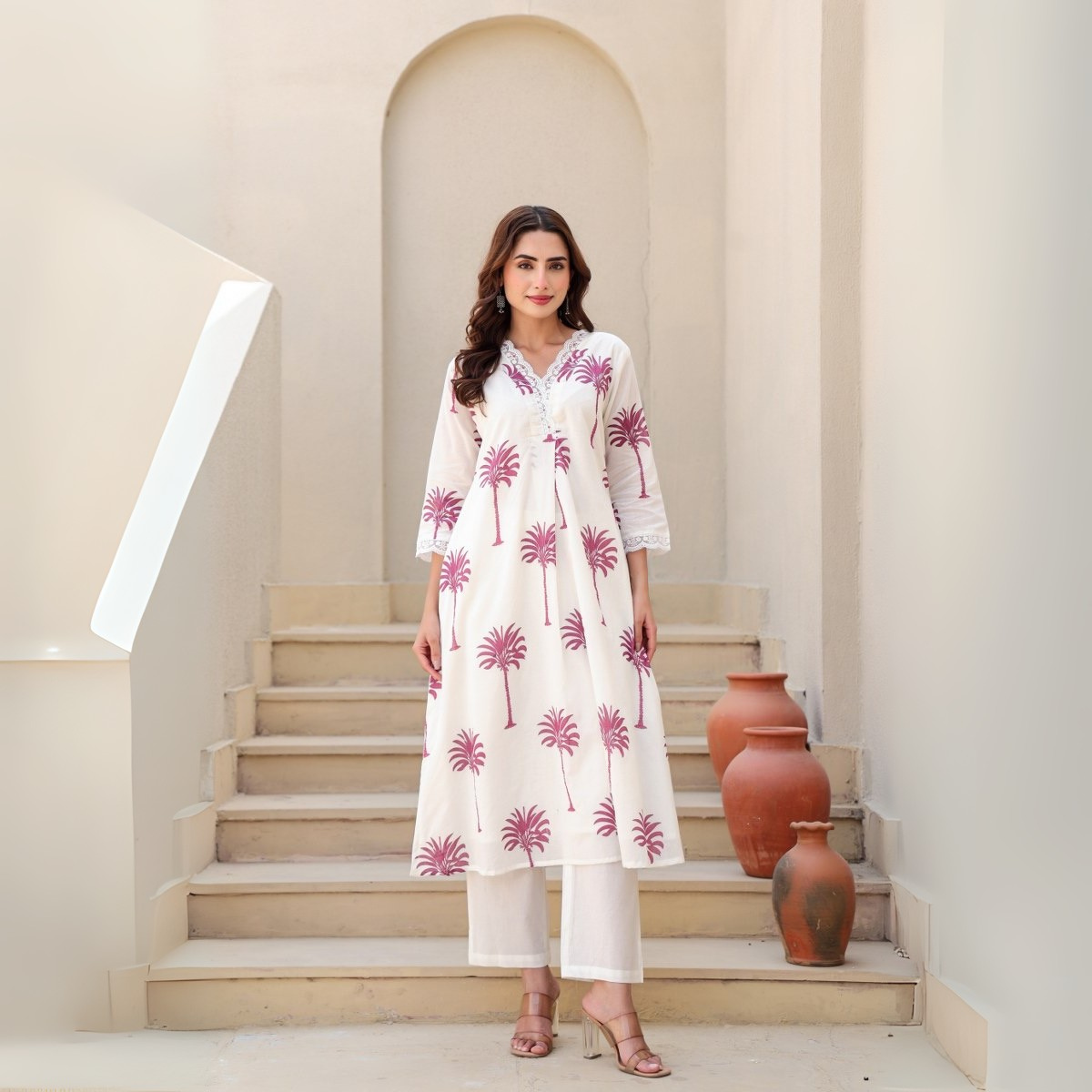 Stylish Cotton Straight Fit Kurta Set with Intricate Embroidery Work | KS-24