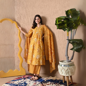 Print Straight Kurta with Pants & Dupatta | KS-19