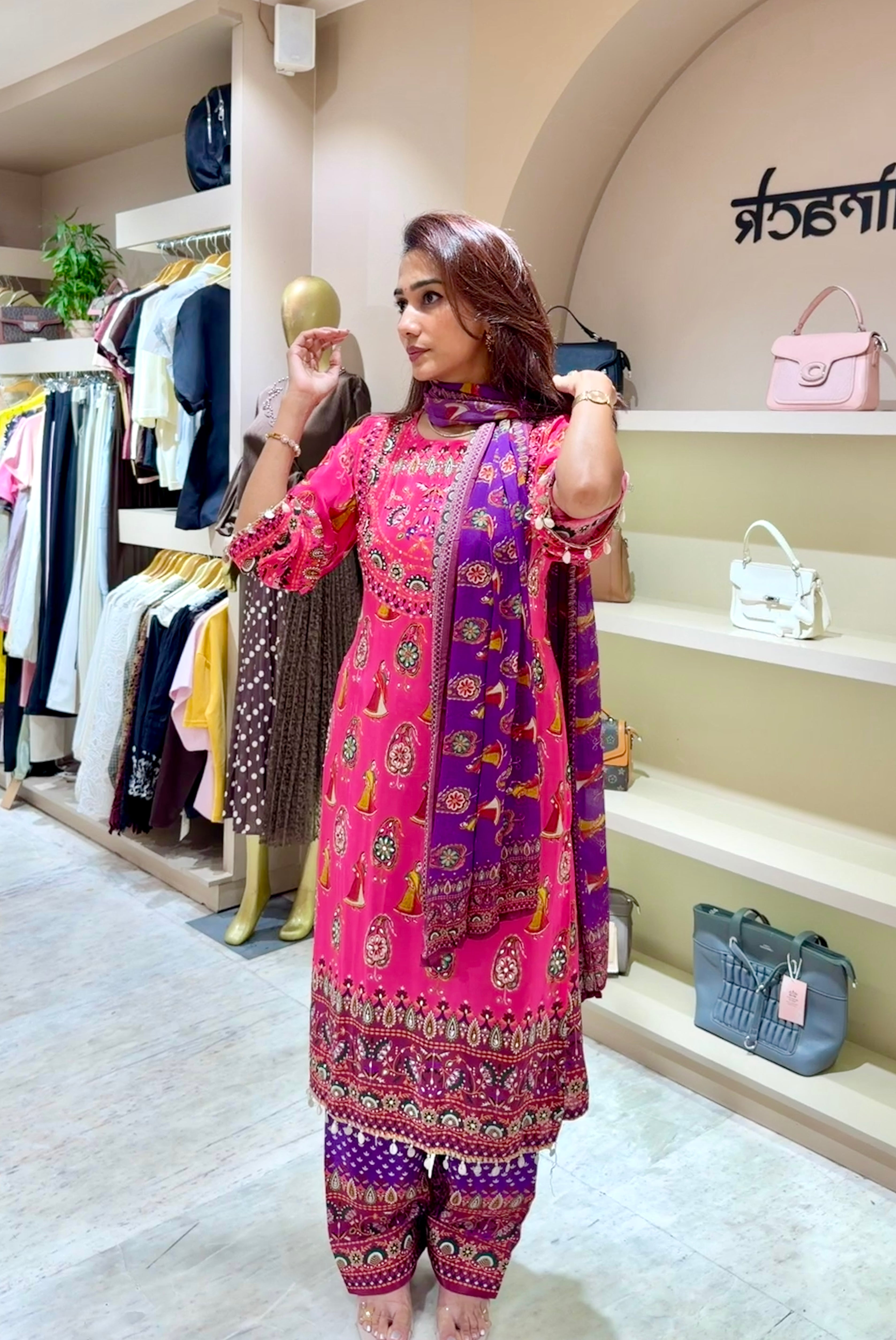 Crimson Folk Motif Embellished Kurta