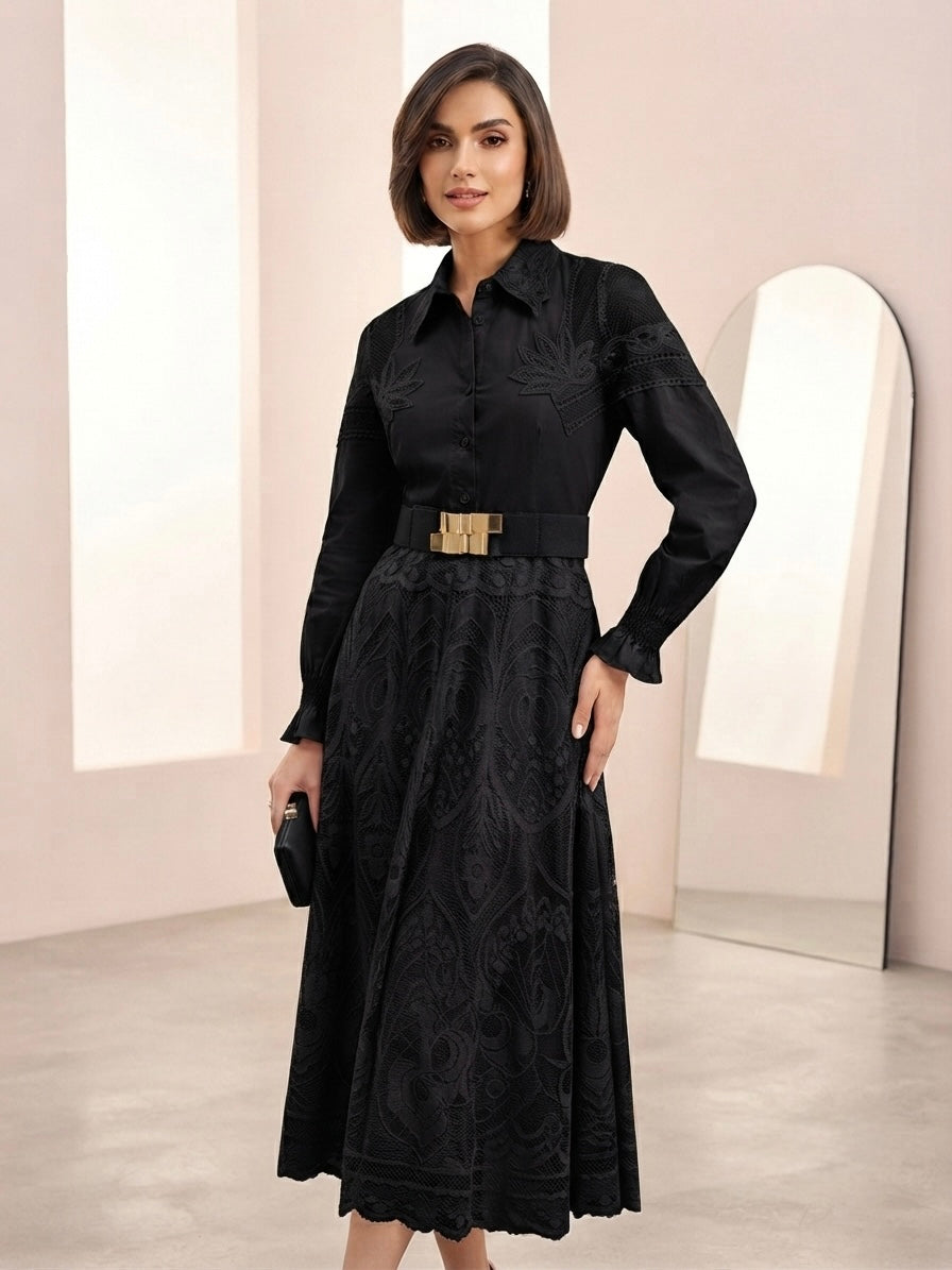 Auretta Lace Embroidered Shirt Dress