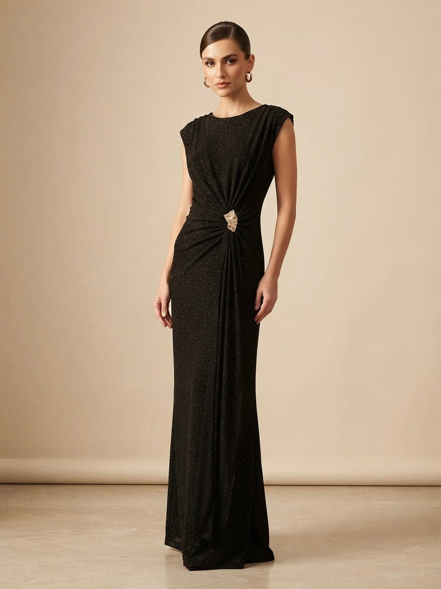 Kira Shimmer Draped Waist Maxi Dress