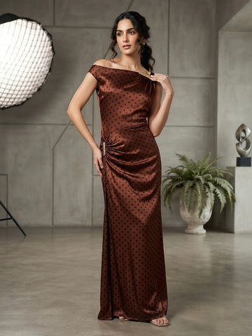Draped Polka Dot Maxi Dress