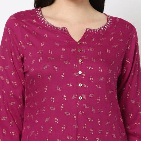 Fusion Printed Straight Kurta with Embellishments & Short Kurti Style – Stylish Cotton Blend for Casual & Formal Wear | KS-33