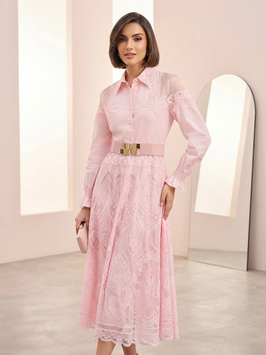 Auretta Lace Embroidered Shirt Dress