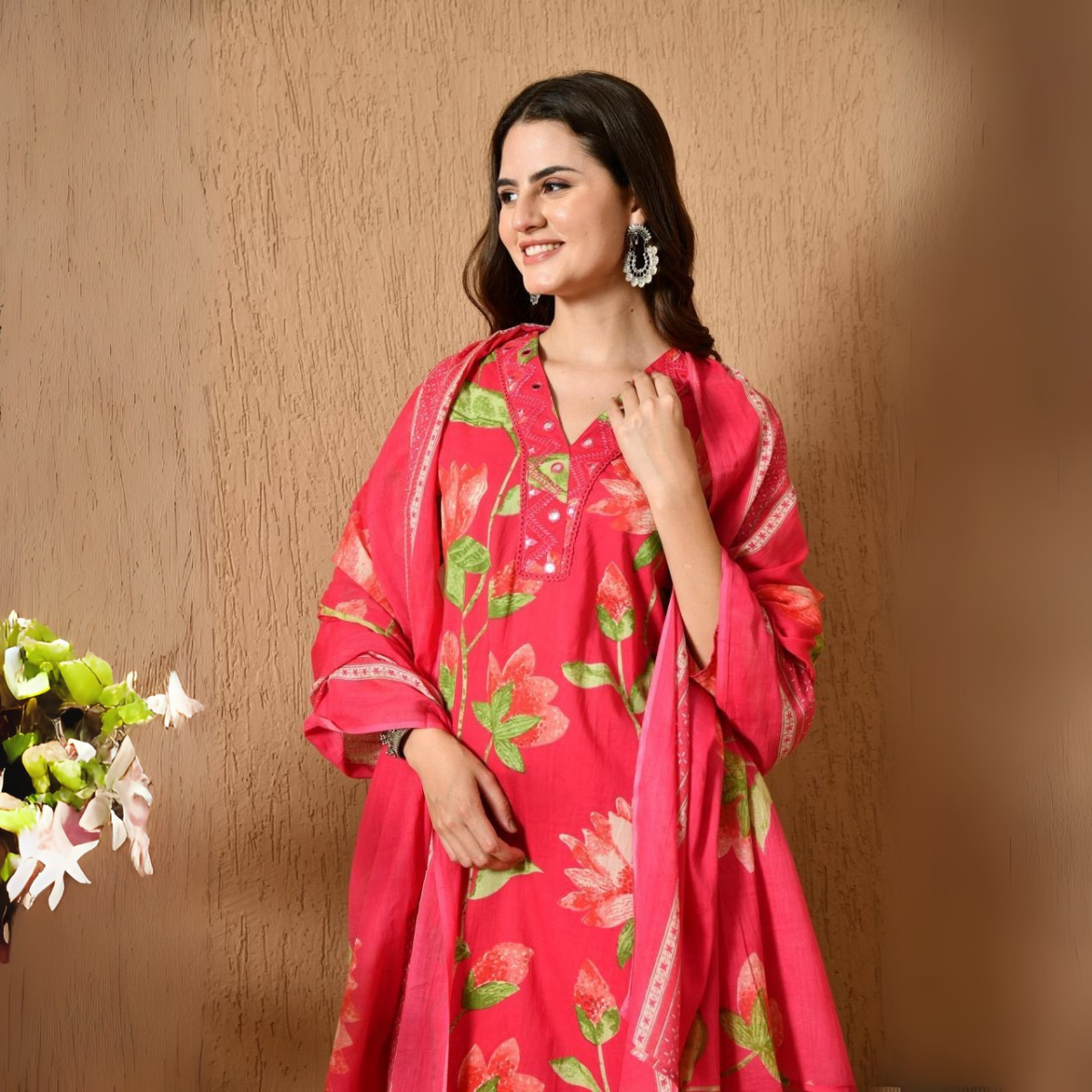 Women's Cotton Kurta & Pant With Dupatta Set | KS-20