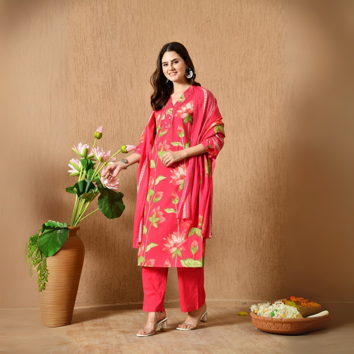 Women's Cotton Kurta & Pant With Dupatta Set | KS-20
