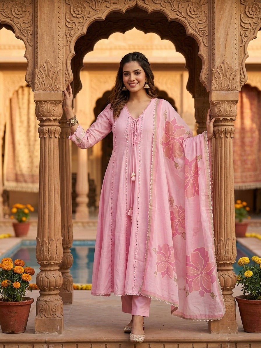 Gulaab Mulmul Lace-Up Anarkali Set