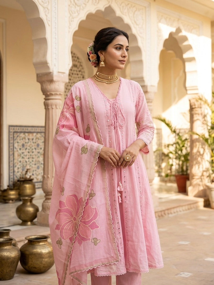 Gulaab Mulmul Lace-Up Anarkali Set