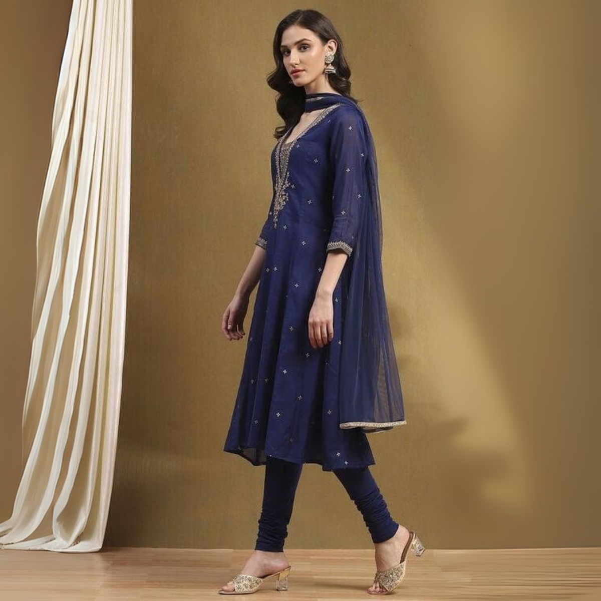 Perfect Festive & Casual Sets: Blue Printed Kurti with Dupatta and Chanderi Cotton Kurta with Churidar & Dupatta | KS-14