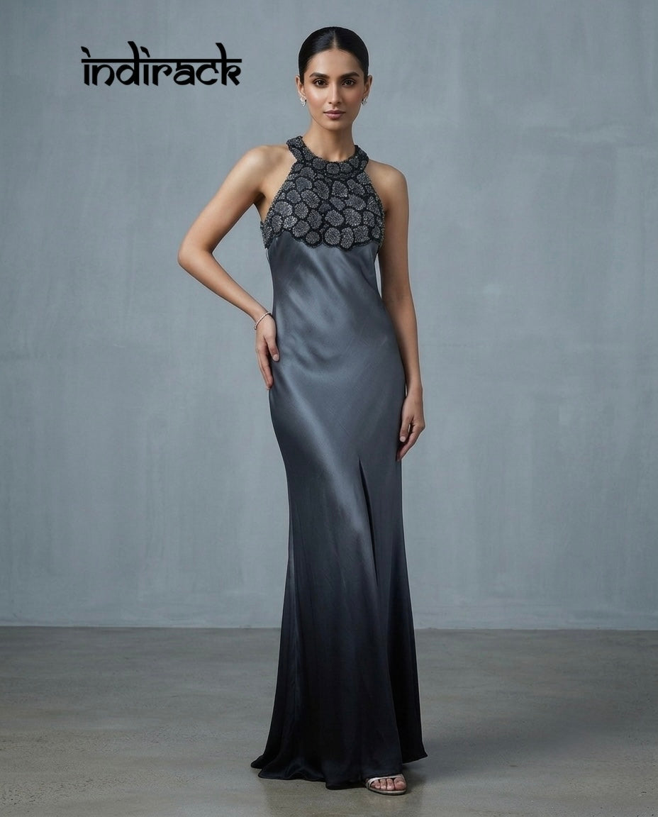 Halter-Neck Embellished Maxi Dress