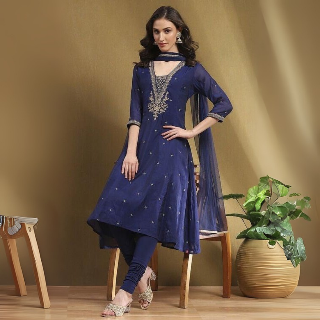 Perfect Festive & Casual Sets: Blue Printed Kurti with Dupatta and Chanderi Cotton Kurta with Churidar & Dupatta | KS-14