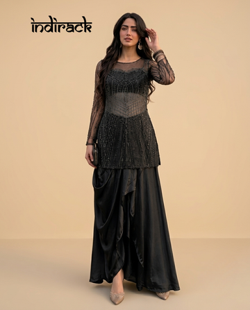 Kala Mesh Embellished Tunic & Draped Skirt Set