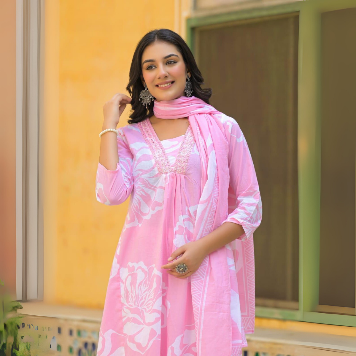 Women's Blue Cotton Printed Kurta with Matching Salwar and Dupatta Set – Perfect Casual & Festive Outfit | KS-10