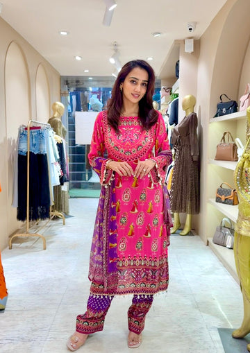 Crimson Folk Motif Embellished Kurta