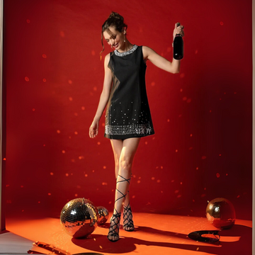Women Embellished Mini Dress – Available in Black & Baby Pink | Party & Evening Wear| D-03