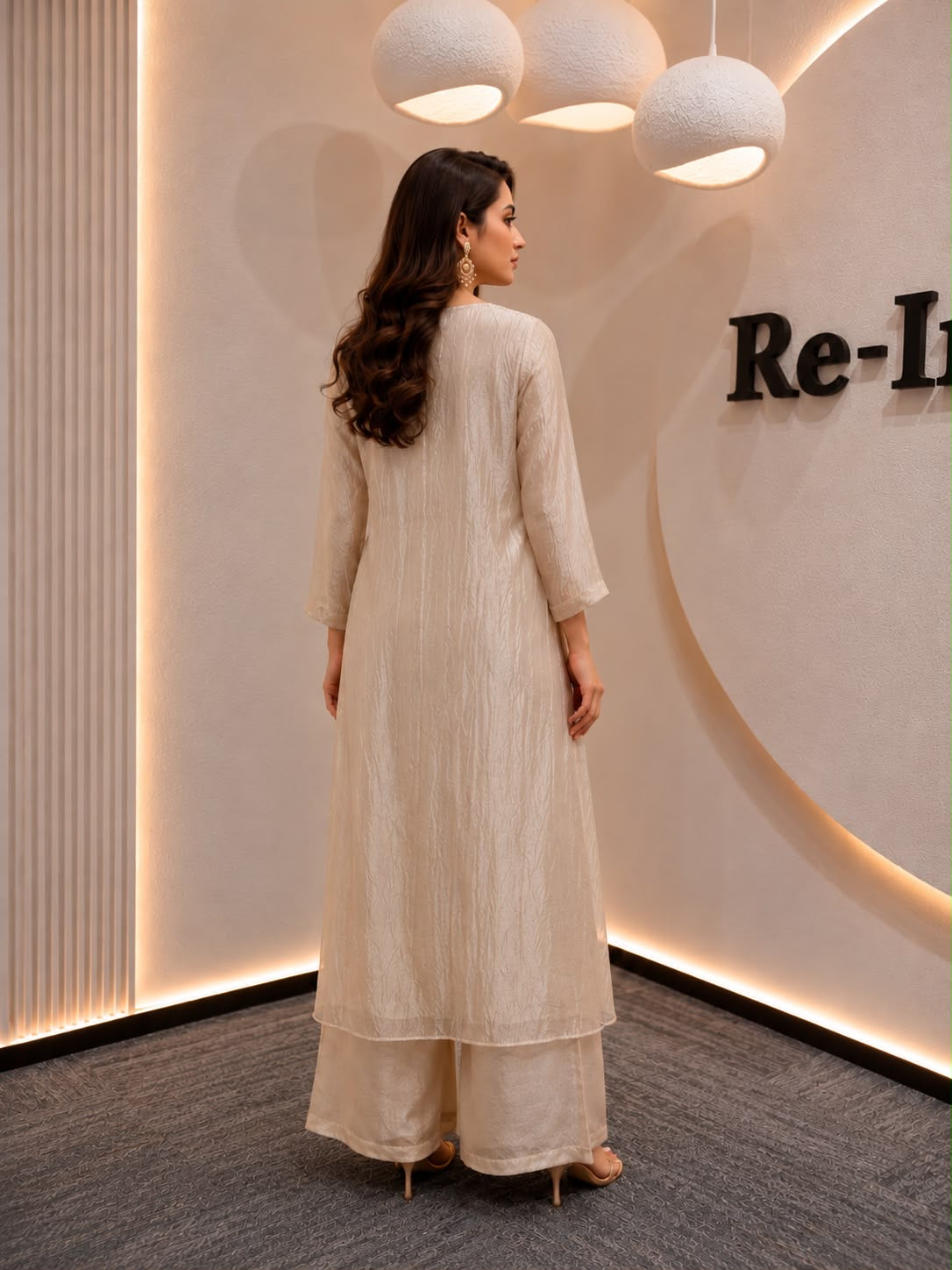 Champagne Floral Embroidery Kaftan Set
