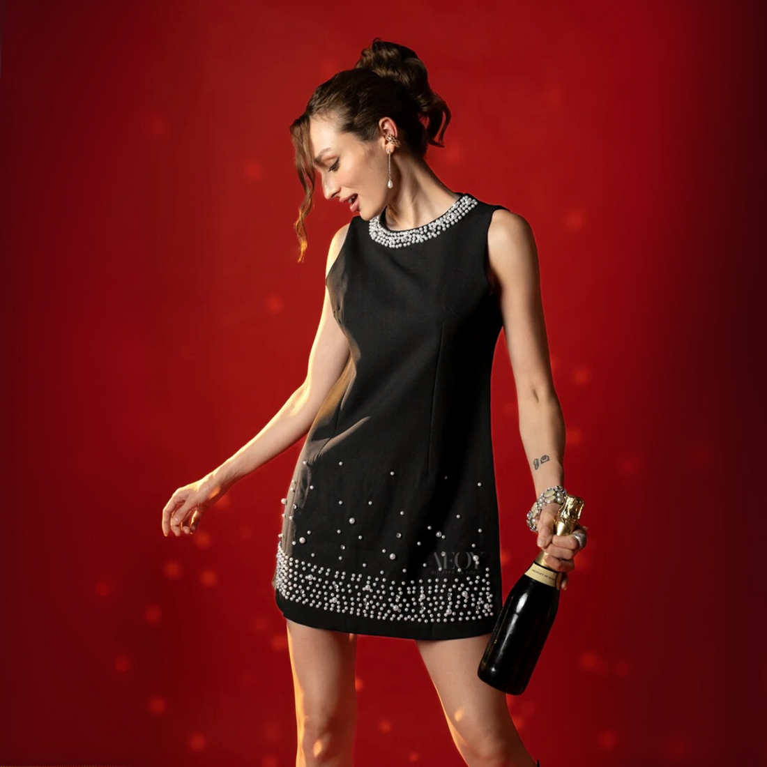 Women Embellished Mini Dress – Available in Black & Baby Pink | Party & Evening Wear| D-03