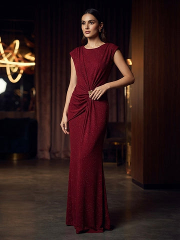 Kira Shimmer Draped Waist Maxi Dress