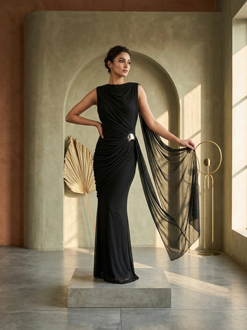 Grecian Draped Maxi Dress