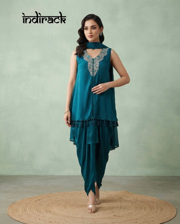Embellished Tunic & Drape Skirt Set