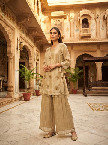 Champagne Gold Angrakha Kurta Set
