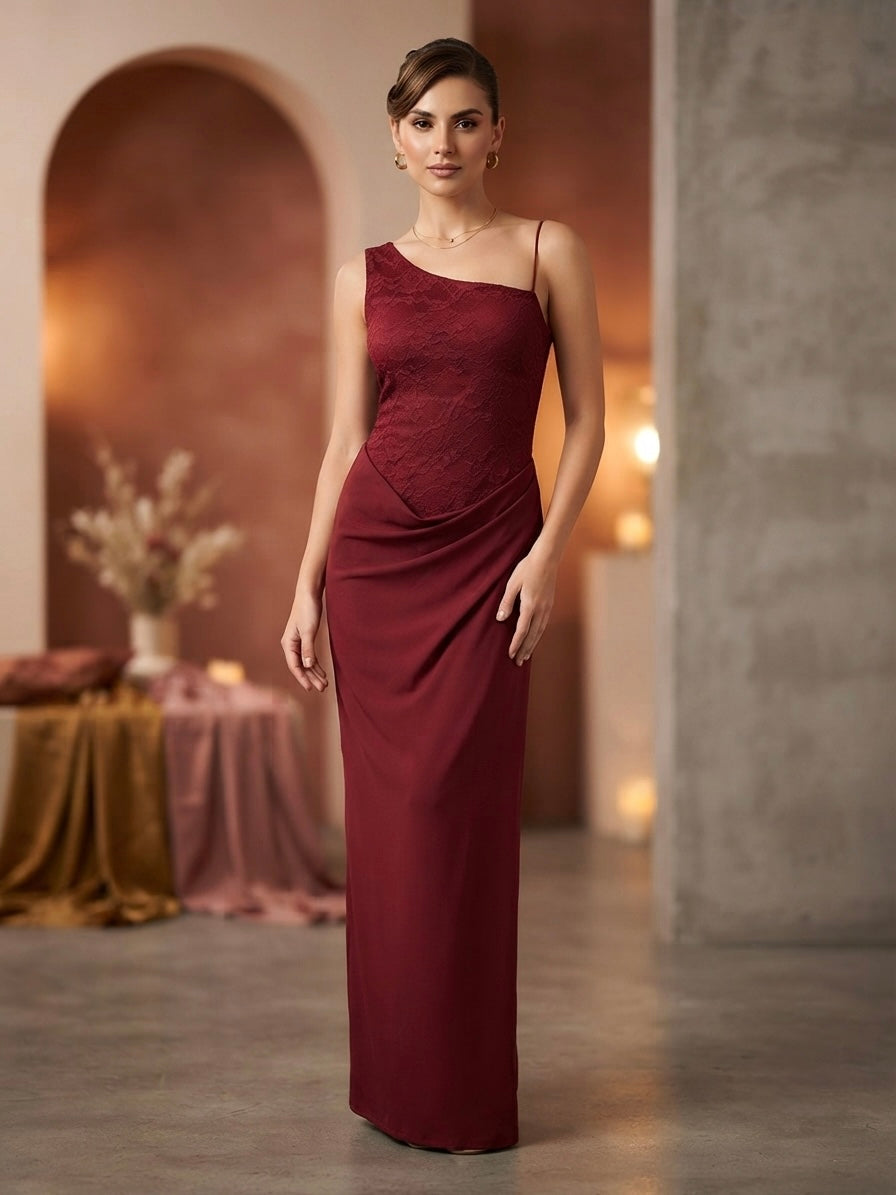 Mireille Lace Draped Asymmetric Maxi Dress