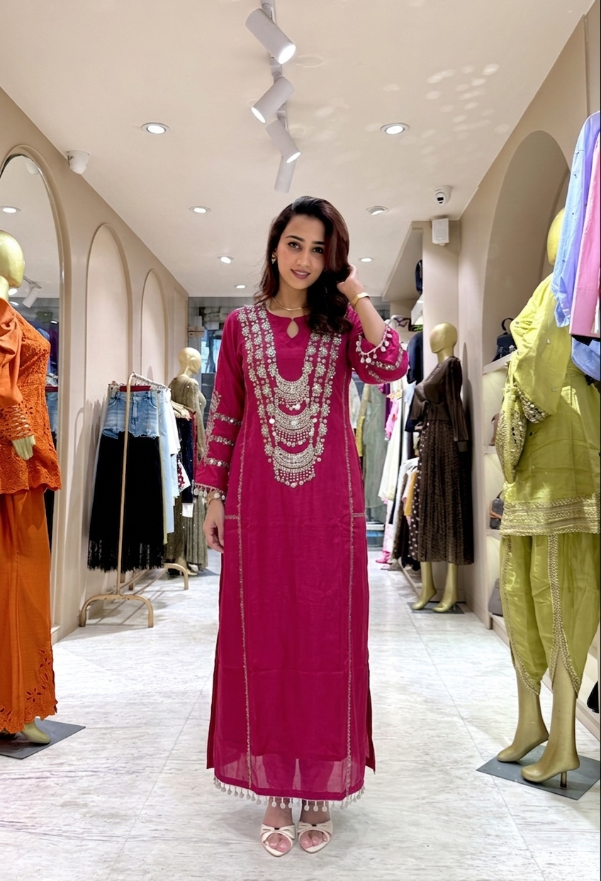 Hasli Statement Mirror-Work Kurta