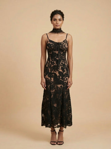 Elara Guipure Lace Midi Dress