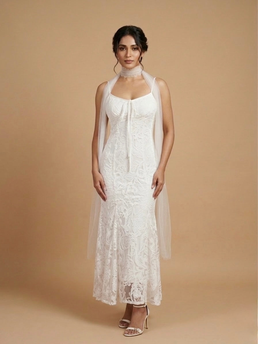 Elara Guipure Lace Midi Dress