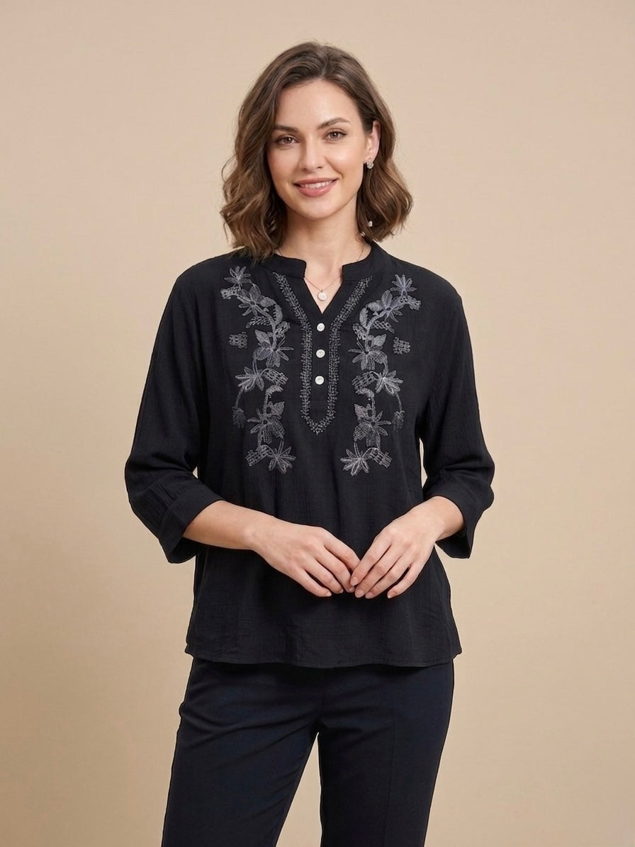 Laurel Embroidered Henley