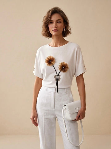 Petal Applique Ribbed Tee
