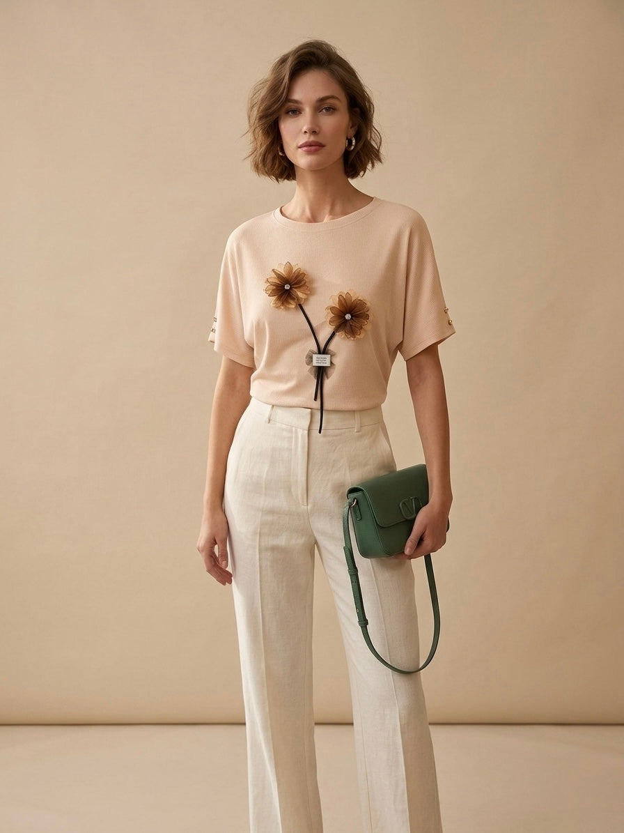 Petal Applique Ribbed Tee