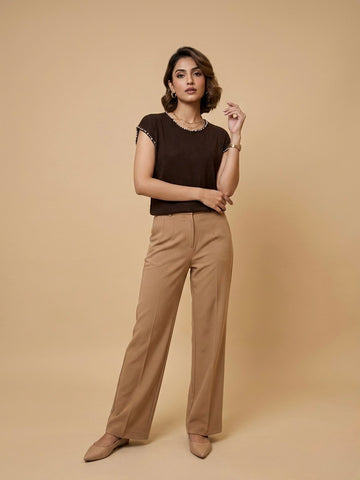 Pearl-Trimmed Knit Top