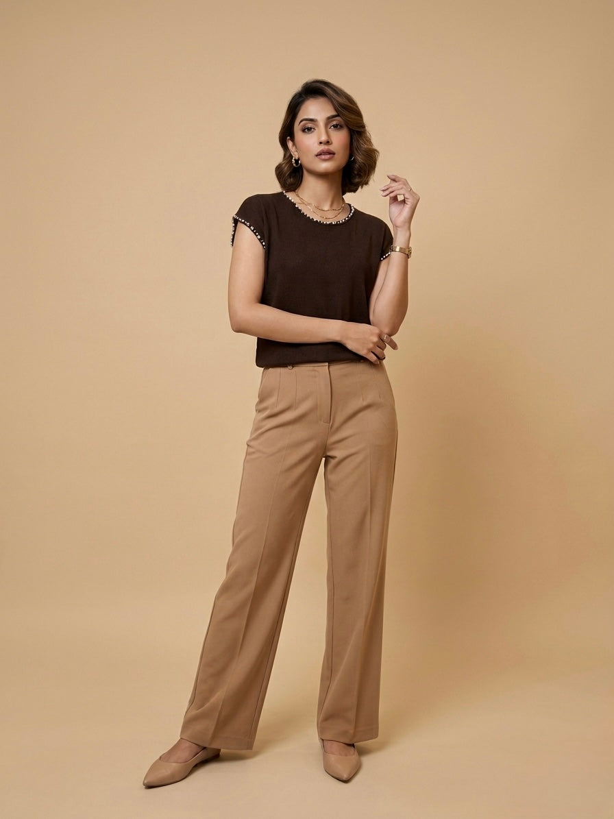 Pearl-Trimmed Knit Top