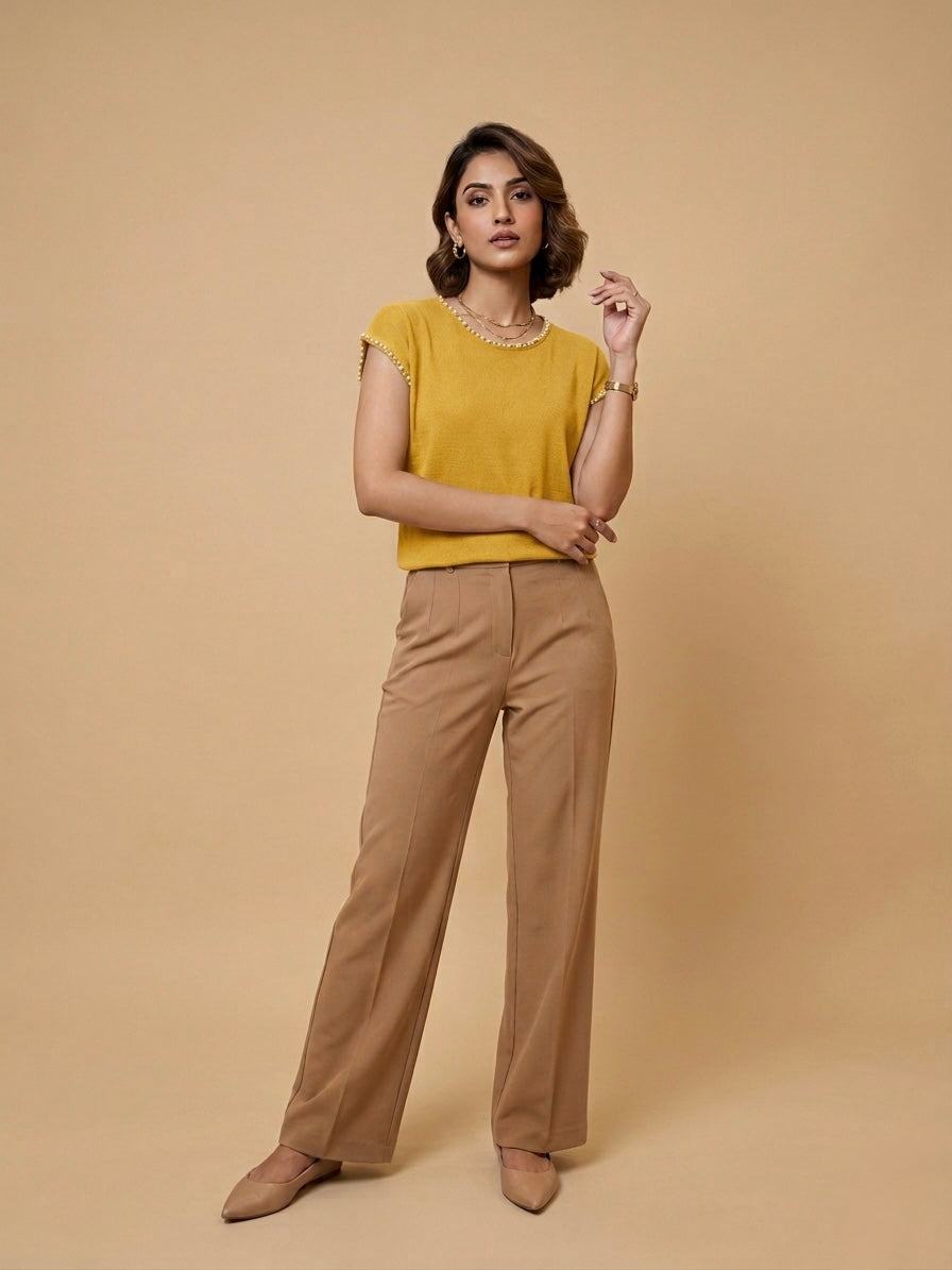 Pearl-Trimmed Knit Top