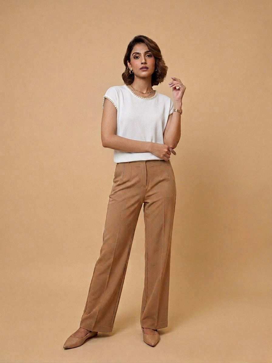 Pearl-Trimmed Knit Top