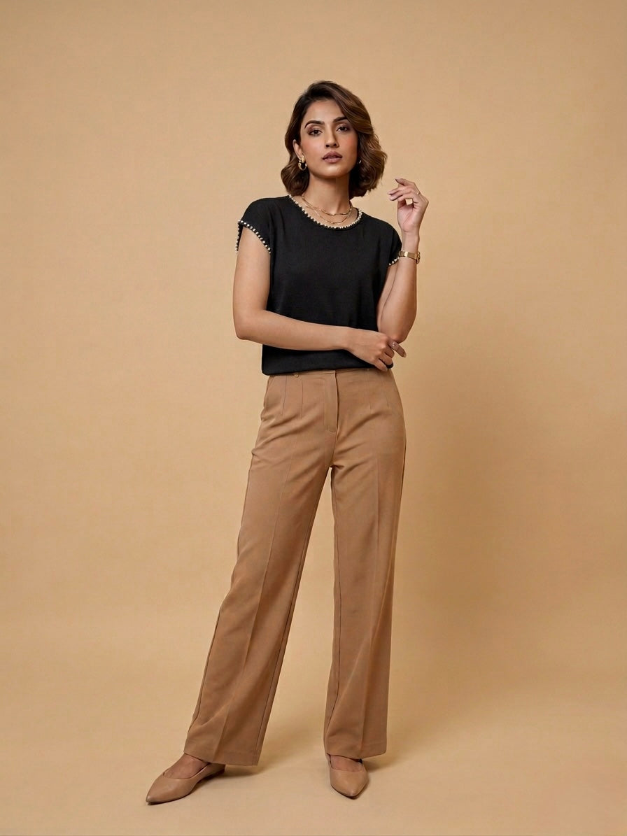 Pearl-Trimmed Knit Top