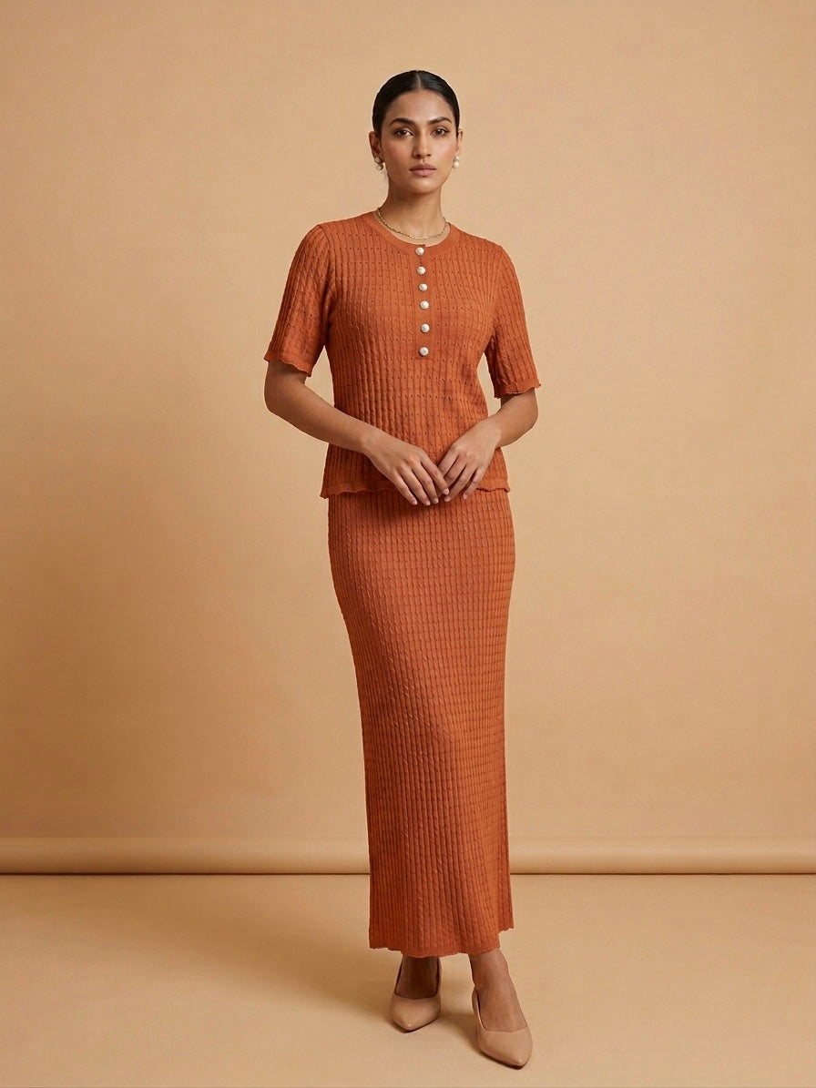 Ribbed Henley Knit Set