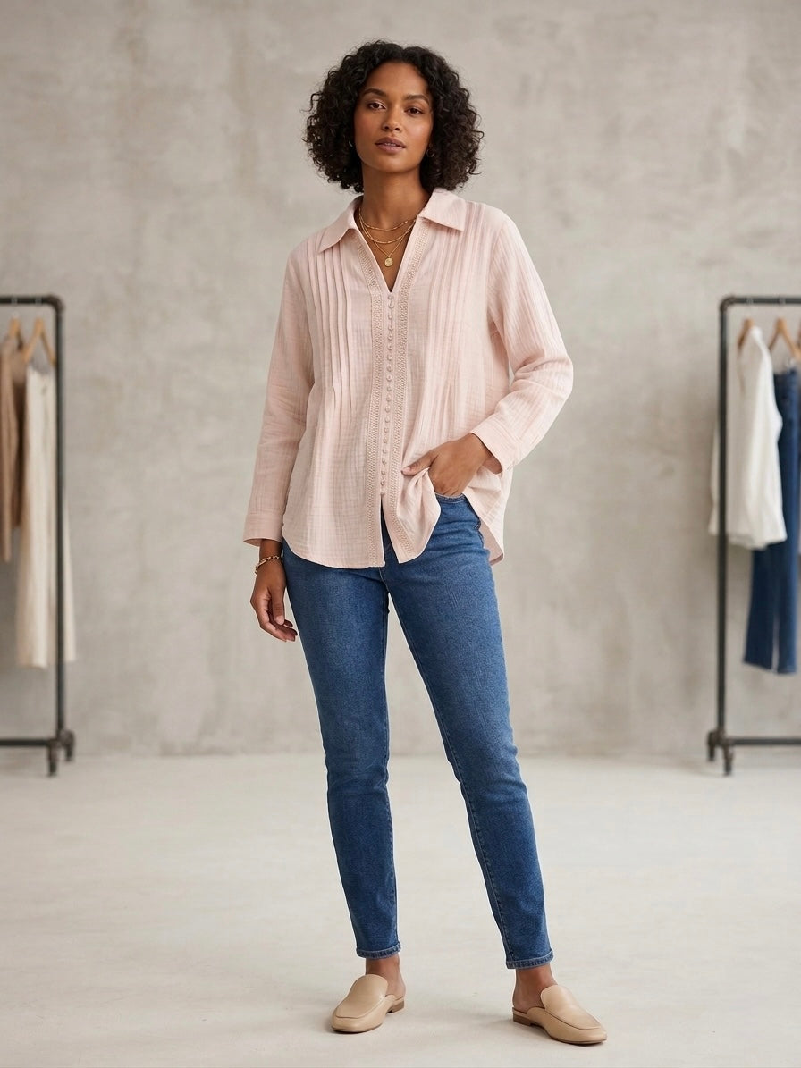 Pintuck Gauze Blouse