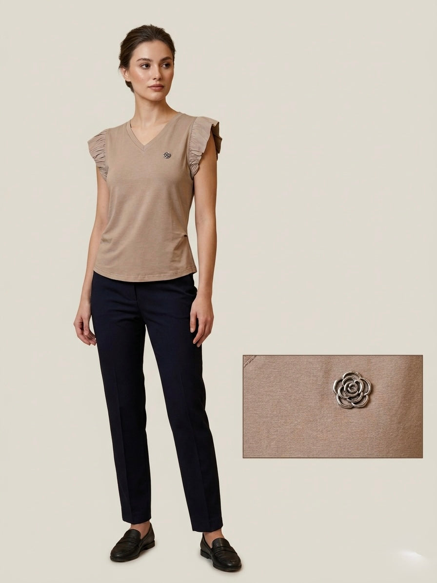 Rose-Embellished Lace-Back Top
