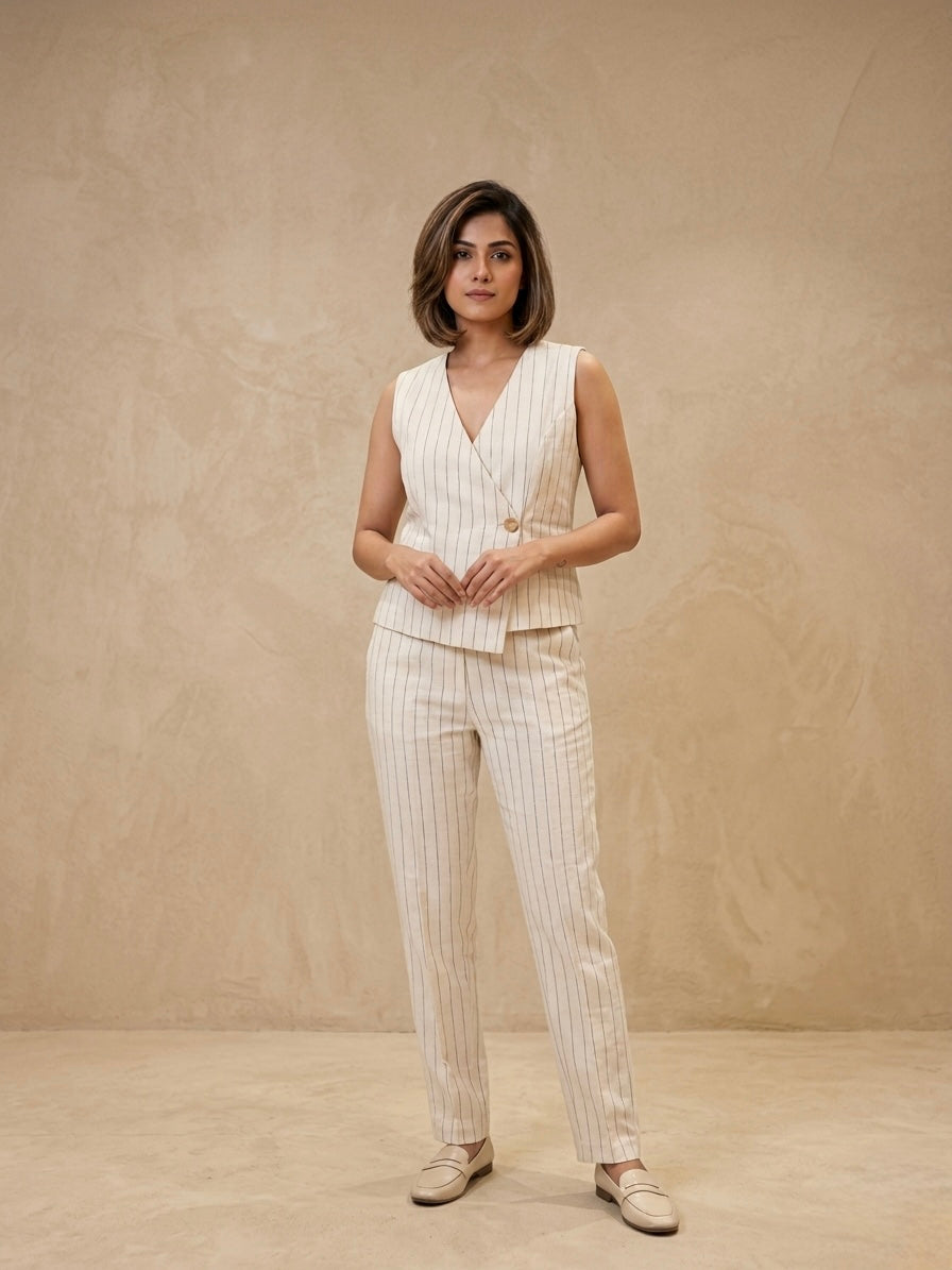 Pinstripe Linen Vest Set
