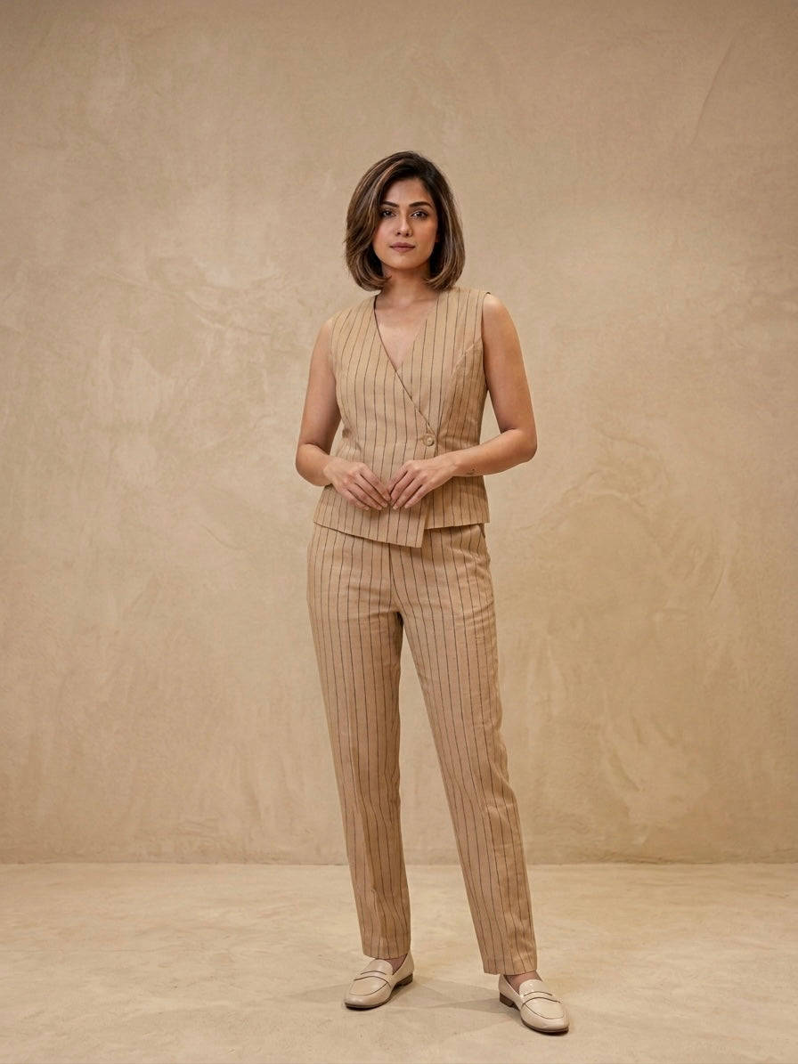 Pinstripe Linen Vest Set