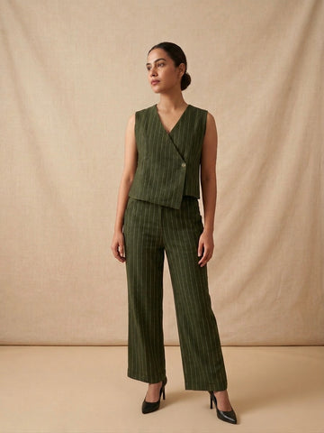 Pinstripe Linen Vest Set