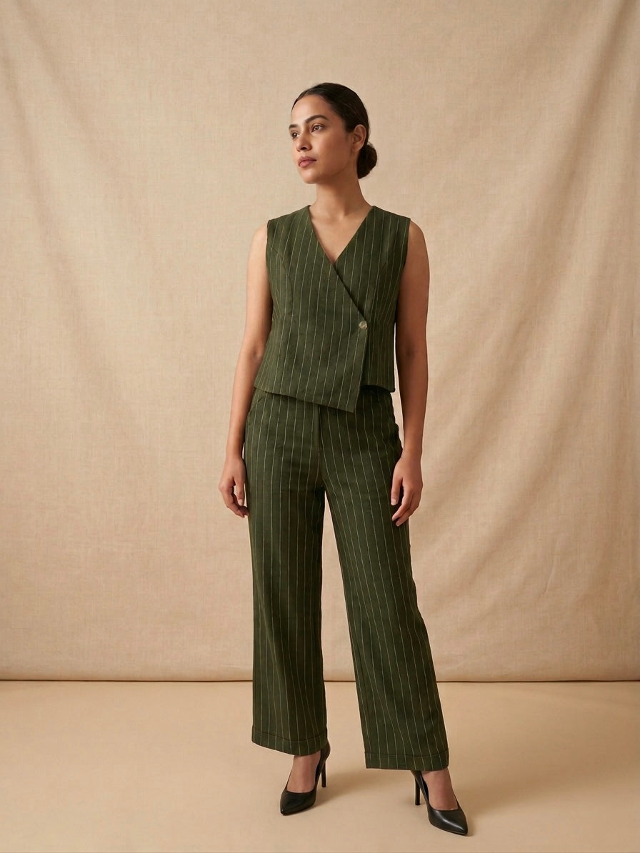 Pinstripe Linen Vest Set